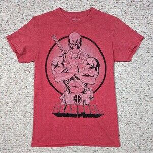 Marvel Deadpool T-Shirt Mens Size SMALL Red Arms Crossed Crew Neck Retro Comic